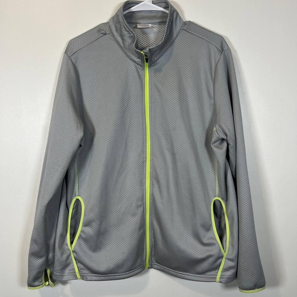 Danskin Now Womens XXL Gray Neon Lime Green Full Zip Track Jacket DNL15303